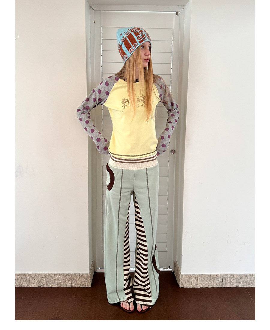 UnsocialNight - Green Brown Patchwork Flare Pants pants UnsocialNight