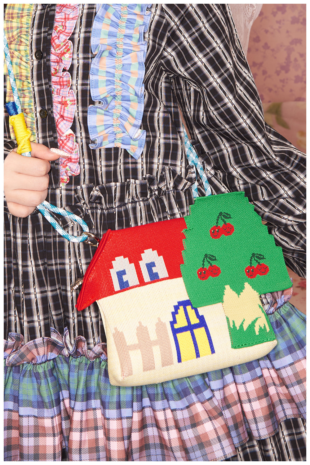 tntntutu - Kawaii Red House & Cherry Tree Shaped Knit Crossbody Bag bag tntntutu