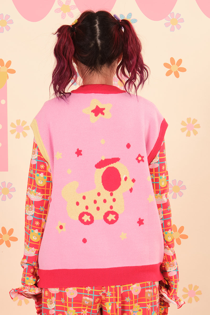 NIKKOU - Kawaii Dog Car Knit Vest Sweater cardigan Nikkou home