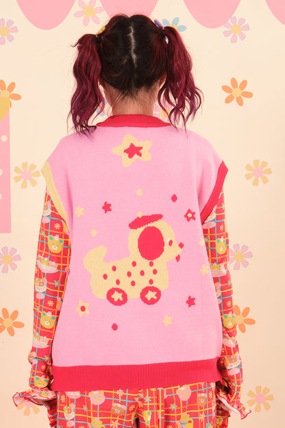NIKKOU - Kawaii Dog Car Knit Vest Sweater cardigan Nikkou home