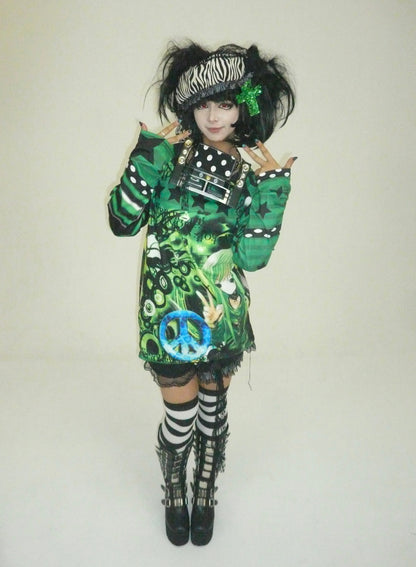 ki00bi00 - Green Stripe Print Long Sleeve Top