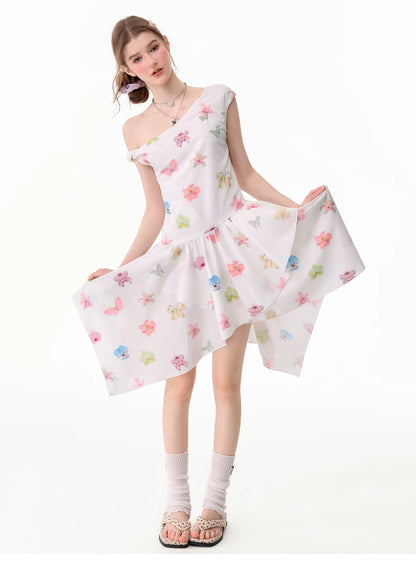 ziziFei - White Floral Asymmetrical Dress dress ziziFei