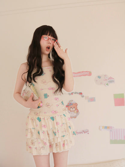 KaiXin Hostel - Cat Rose Print Cardigan Set set KaiXin hostel