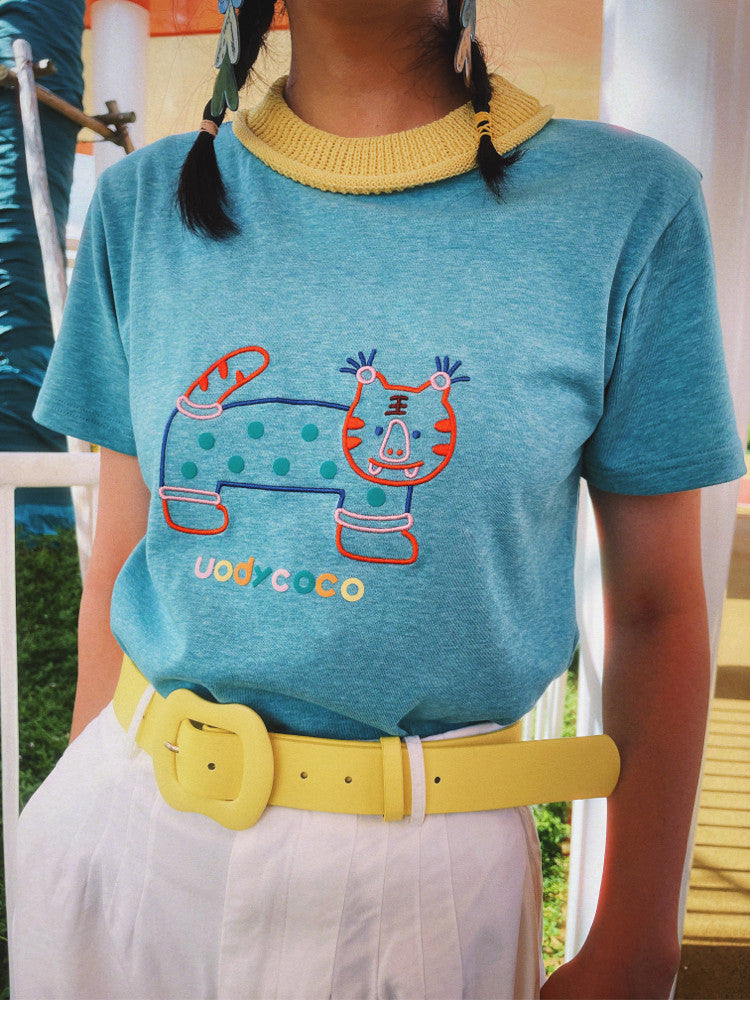 uodycoco – Embroidered Ribbed Collar T-Shirt tshirt uodycoco Tiger S