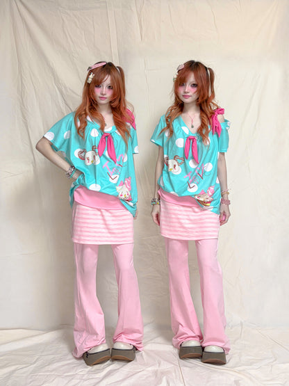 YJM with biubiu - Aqua Blue Love Dessert Top tshirt YJM with biubiu