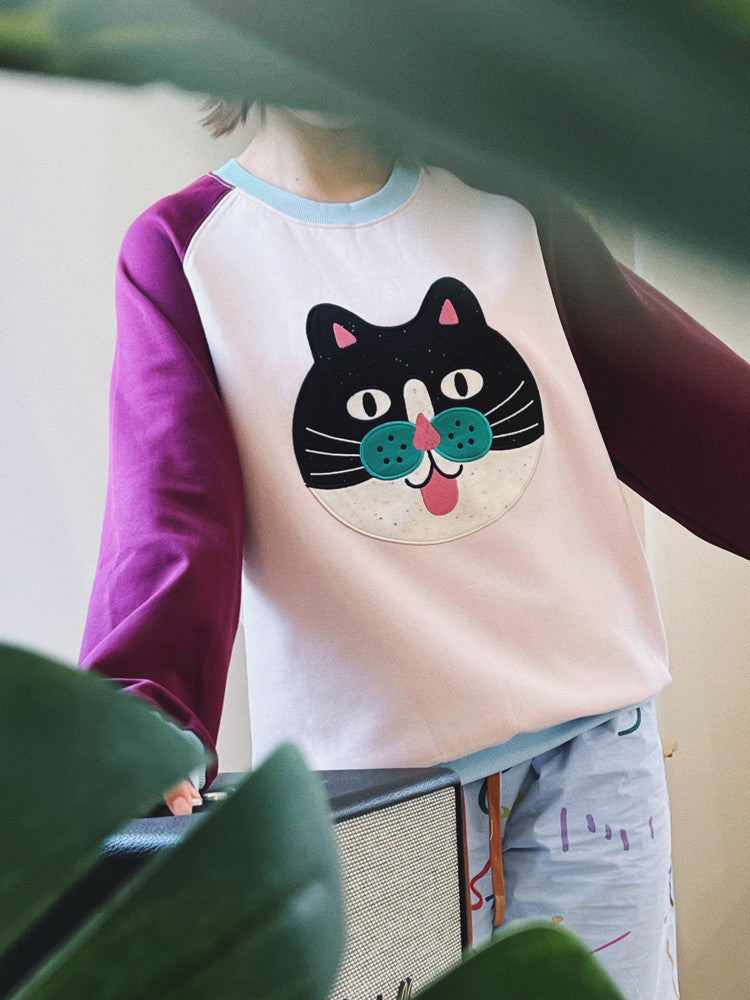 uodycoco – Colorblock Embroidered Crewneck Sweatshirt sweatshirt uodycoco