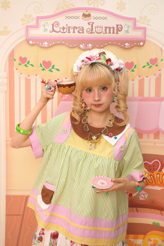 Lutra Jump - Decora Kei Asymmetrical Doll Collar Stripe Shirt blouse Lutra Jump