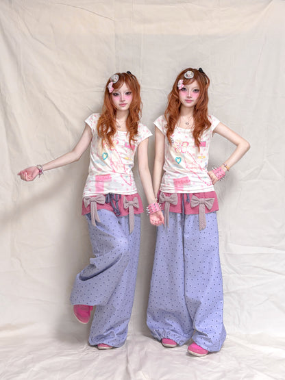YJM with biubiu - Berry Jam Bow Stripe Pants pants YJM with biubiu