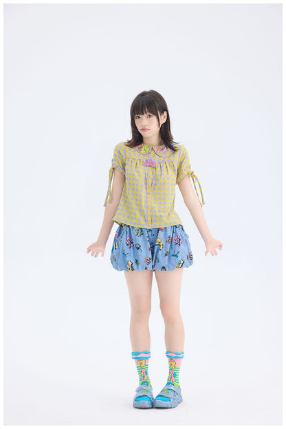 tntntutu - Animal Embroidery Plaid Blouse | Kawaii Harajuku Peter Pan Collar Shirt shirt tntntutu