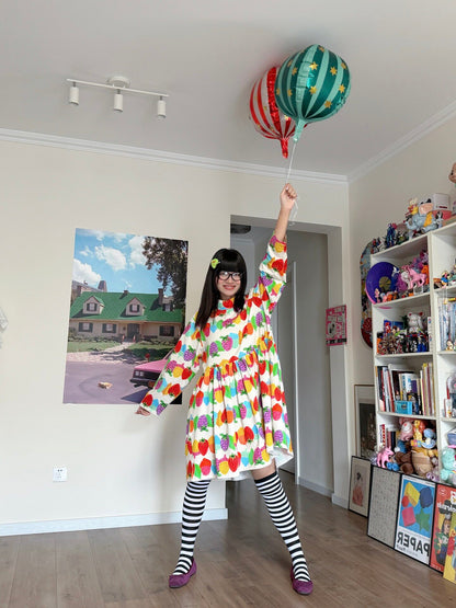 bunnybunnygun - Strawberry Print Relaxed Long-Sleeve Dress dress bunnybunnygun