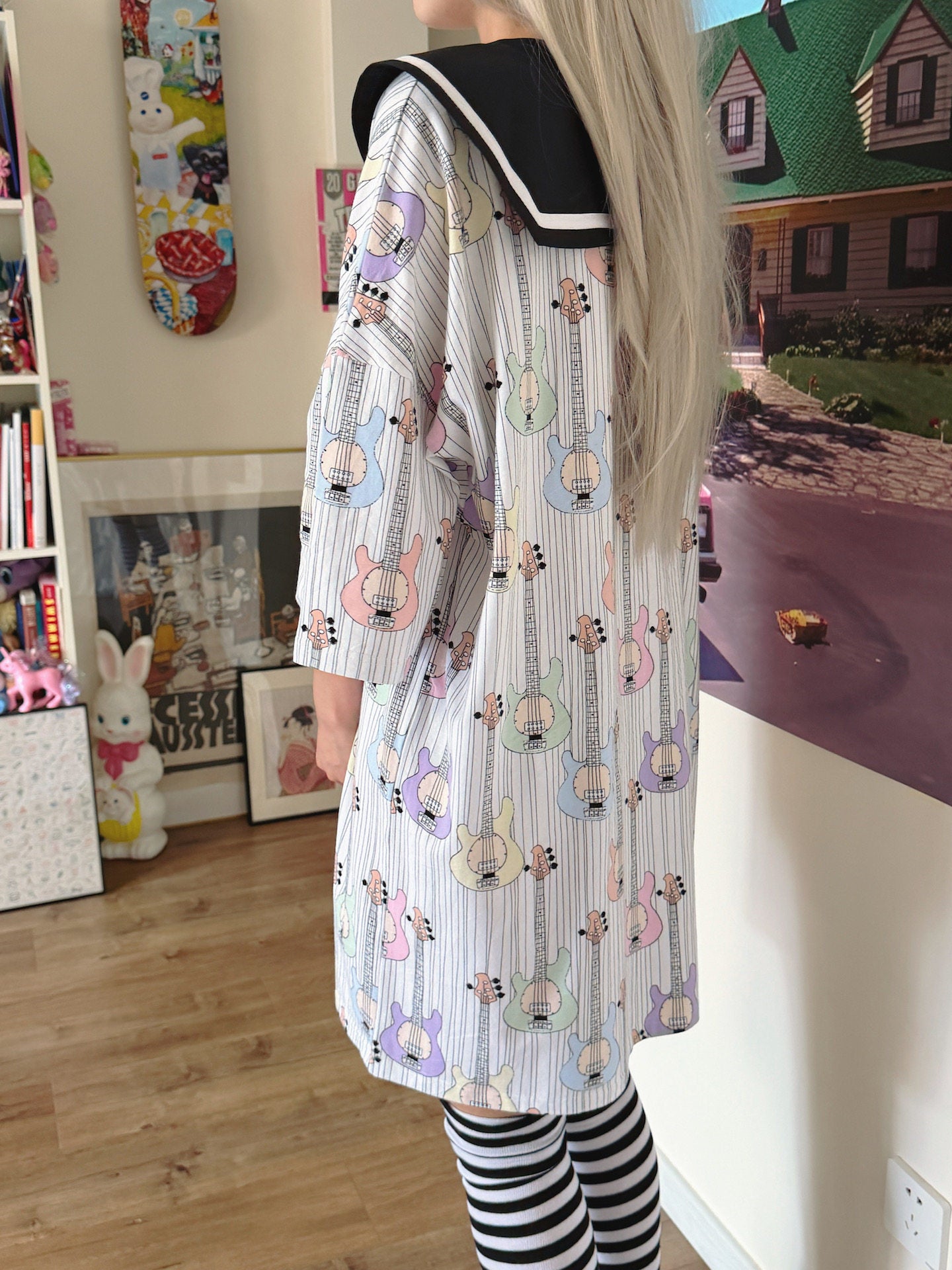 Bunnybunnygun - Guitar Sailor Collar T-Shirt Dress dress bunnybunnygun