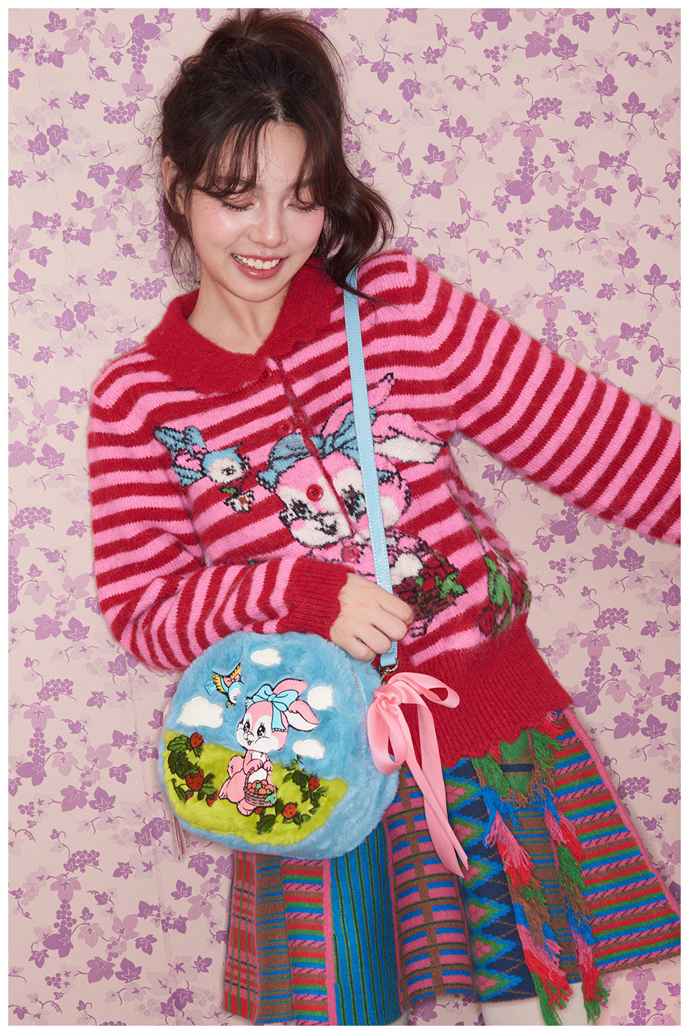 tntntutu - Kidcore Blue Bunny Plush Crossbody Round Bag bag tntntutu