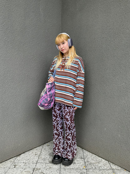 BunnyBunnyGun - Brown Bow Elastic Waist Flare Pants