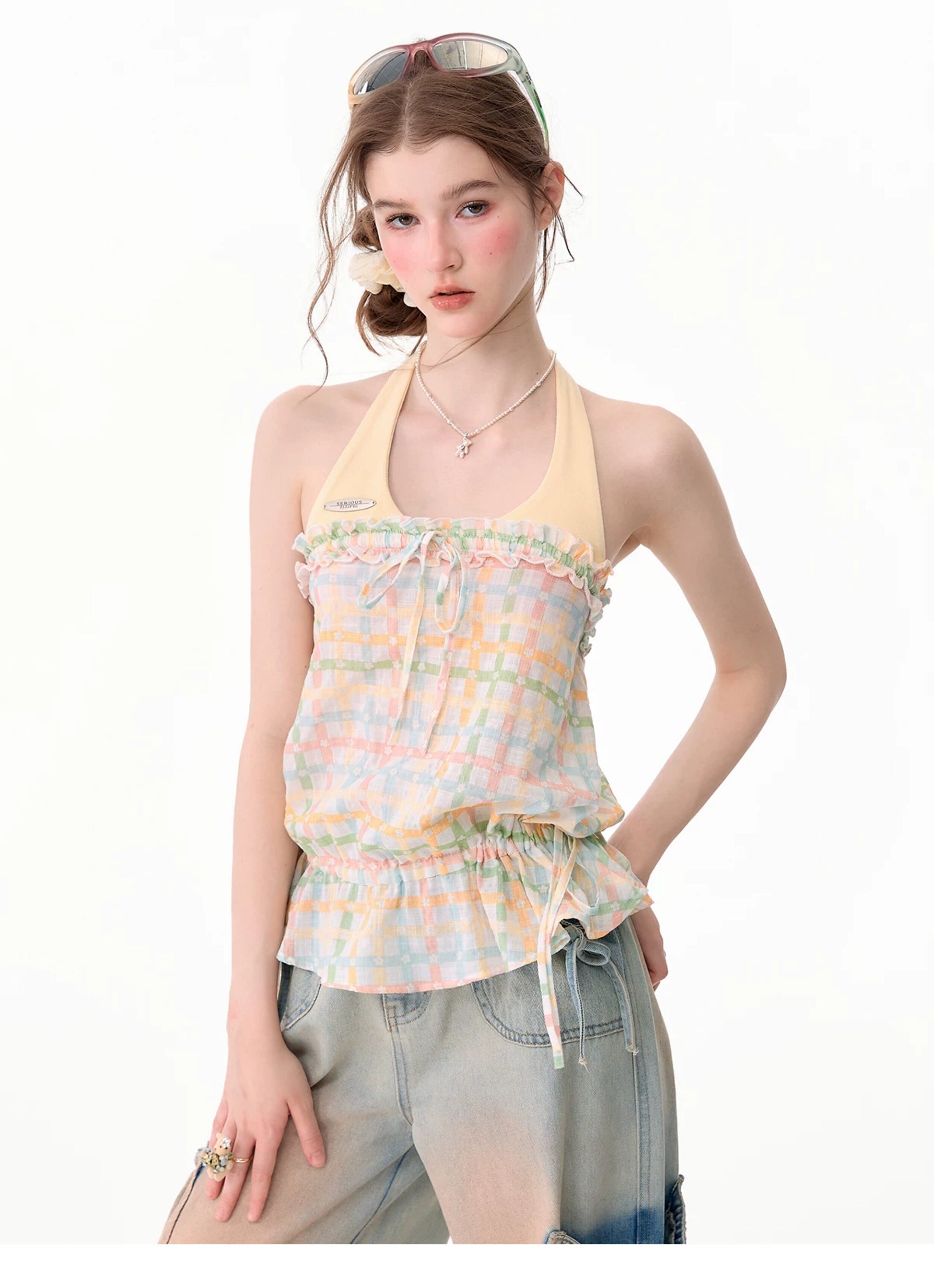ziziFei - Yellow Plaid Halter Cami Top camisole ziziFei