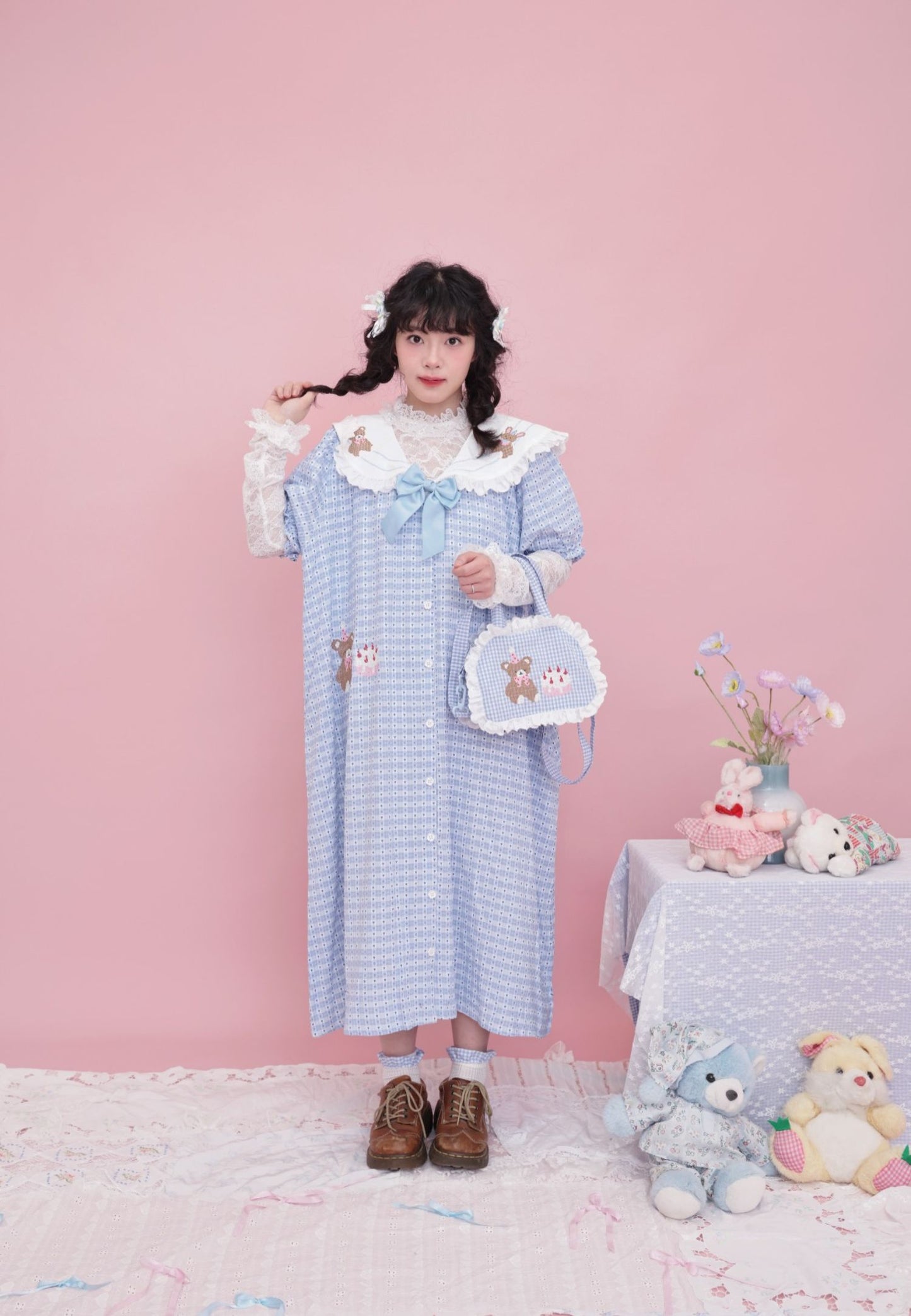 SemenCoicis Vintage Bear Embroidered Bag | Cute Ruffle Double-Sided Tote bag SemenCoicis
