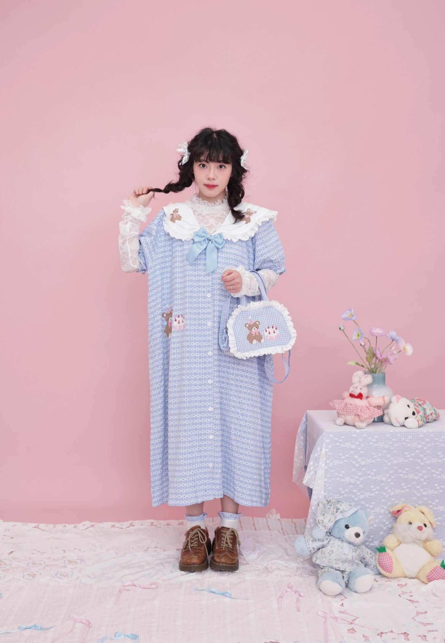 SemenCoicis Vintage Bear Embroidered Bag | Cute Ruffle Double-Sided Tote bag SemenCoicis