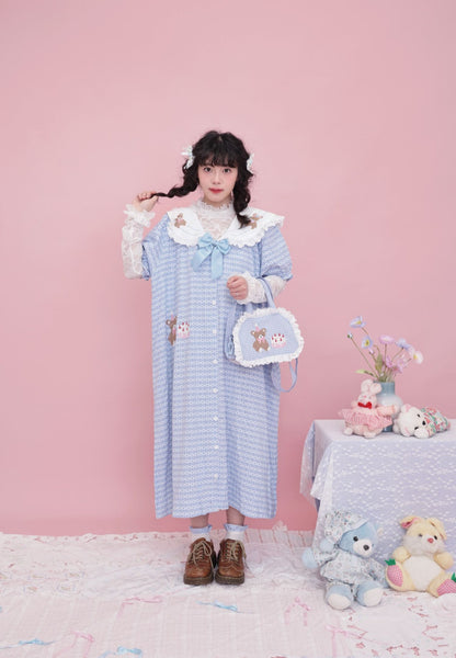 SemenCoicis Vintage Bear Embroidered Bag | Cute Ruffle Double-Sided Tote bag SemenCoicis