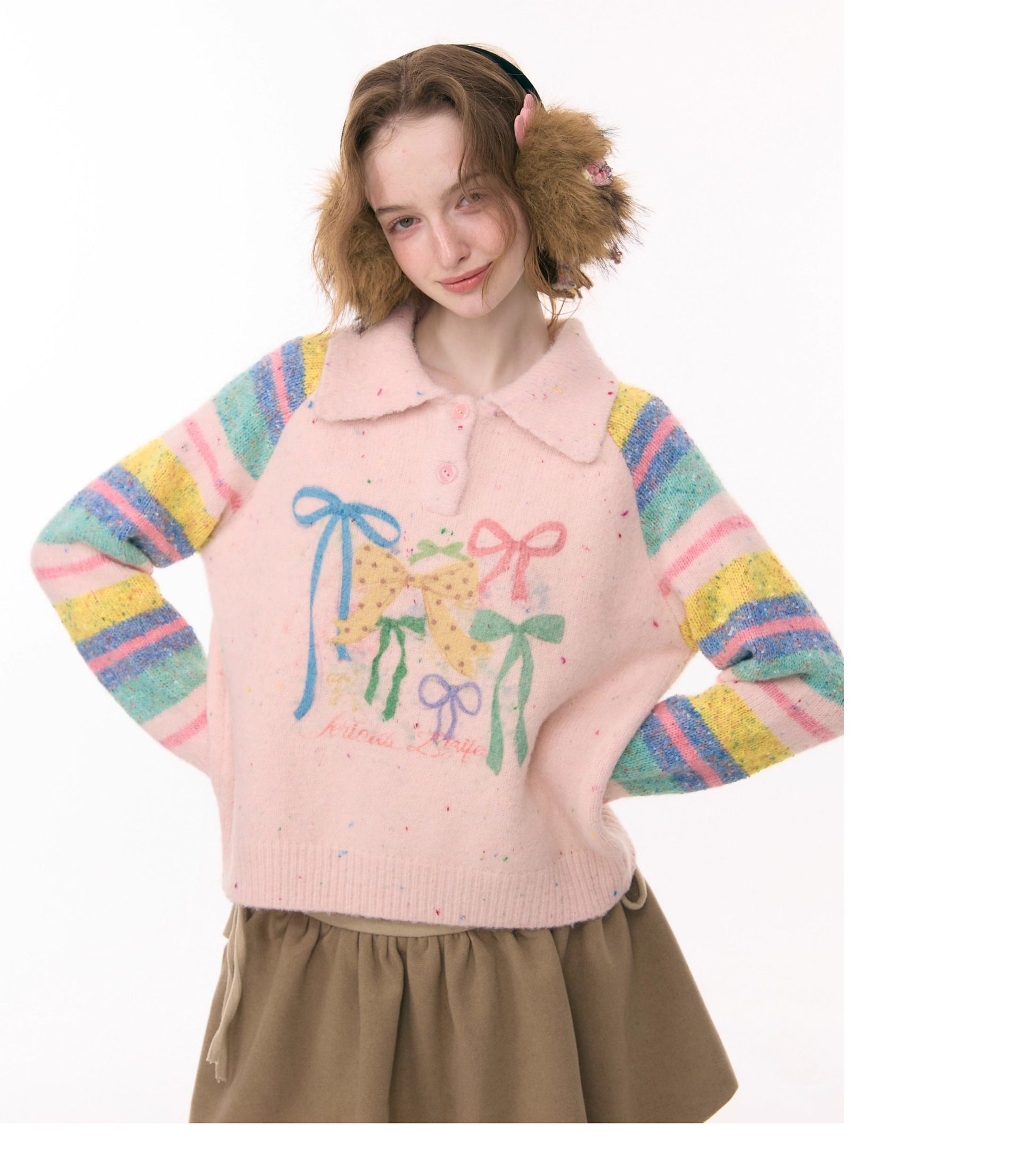ziziFei - Girly Kei Rainbow Polo Knit Sweater sweater ziziFei
