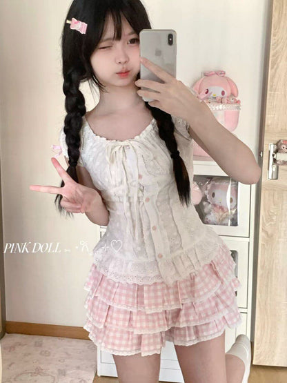 Blurred Bear - Floral Bubble Sleeve Dress Set set Blurred Bear