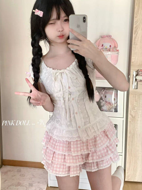 Blurred Bear - Floral Bubble Sleeve Dress Set set Blurred Bear
