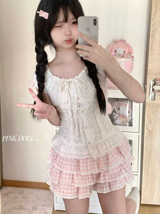 Blurred Bear - Floral Bubble Sleeve Dress Set set Blurred Bear