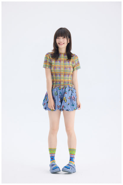 tntntutu - Pink Plaid Mesh Top | Fairy Kei Kawaii Harajuku Layering Shirt tshirt tntntutu
