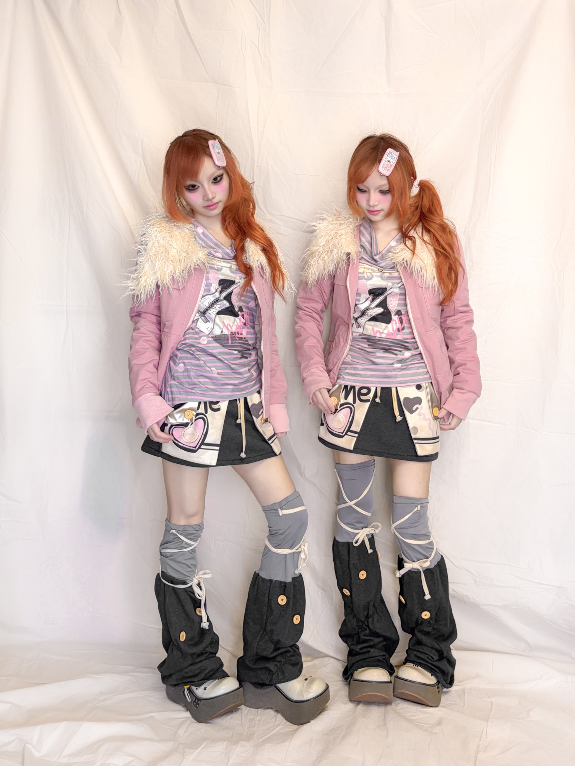 YJM with biubiu - Gray Black Button Leg Warmers leg warmmers YJM with biubiu
