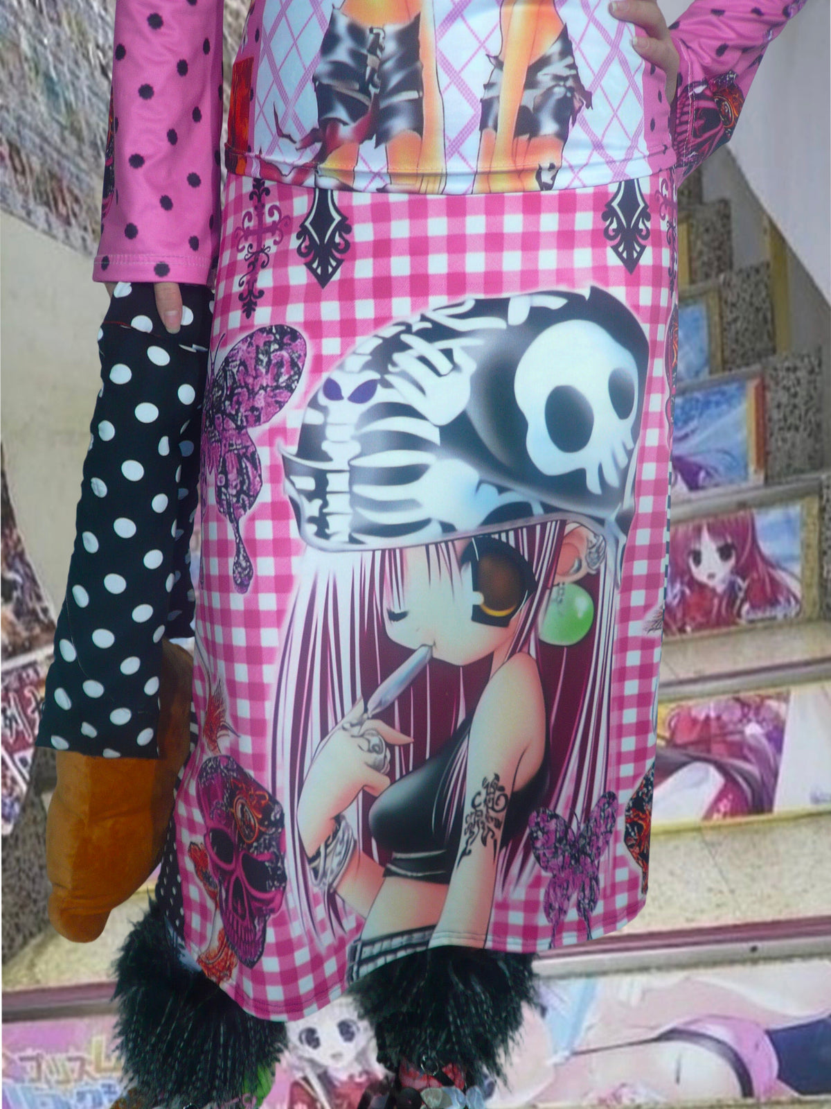 ki00bi00 - Pirate Plaid Cartoon Maxi Skirt skirt ki00bi00