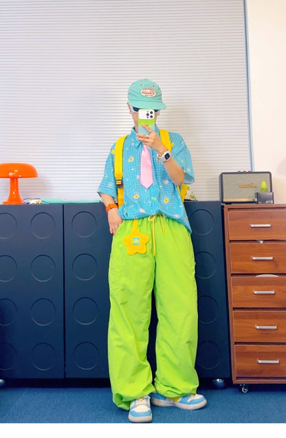 KURIOSITAET - Blue Colorful Plaid Short-Sleeve Shirt