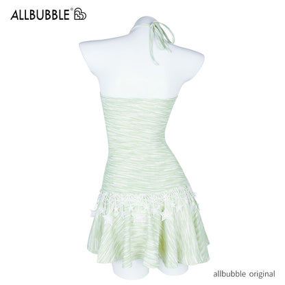 Allbubble - Yellow Green Star Halter Dress dress Allbubble