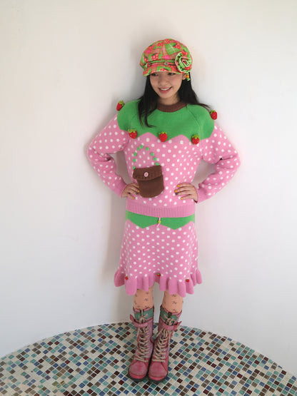 FRUITS - Kawaii Strawberry Polka Dot Knit Skirt skirt Fruits