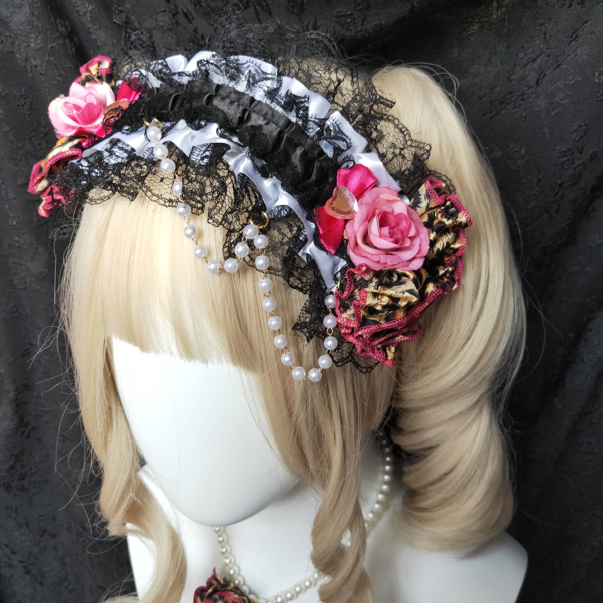 Gyaru Leopard Rose Chain Bow Hair Clip hairband moji