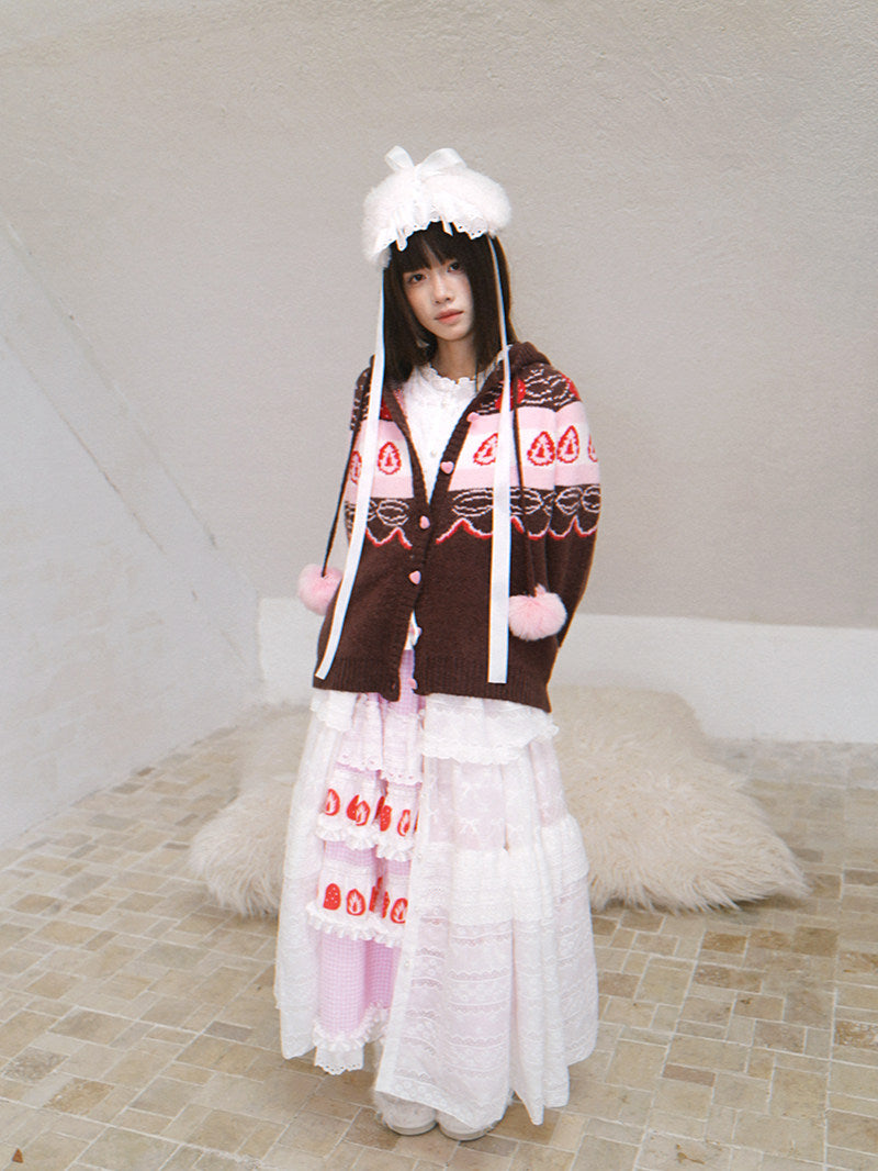 Daytoday Everyday Institute - Chocolate Strawberry Cake Fair Isle Cardigan coat daytoday everyday institute