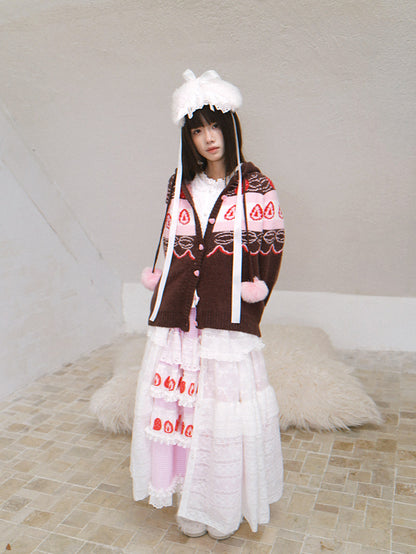 Daytoday Everyday Institute - Chocolate Strawberry Cake Fair Isle Cardigan coat daytoday everyday institute