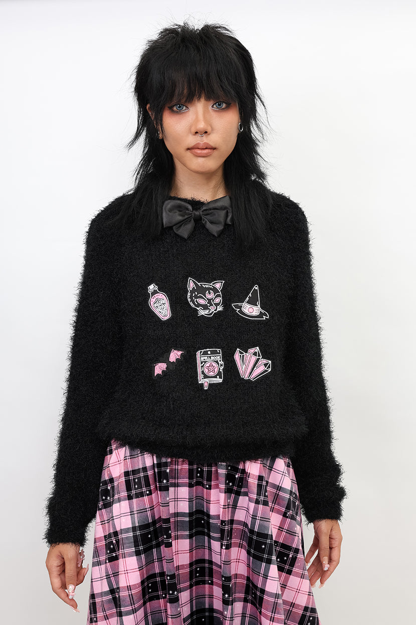 shishihshop Strawberry Puppy Sweater | Decora Bow Sweater | Kawaii Loose Pullover