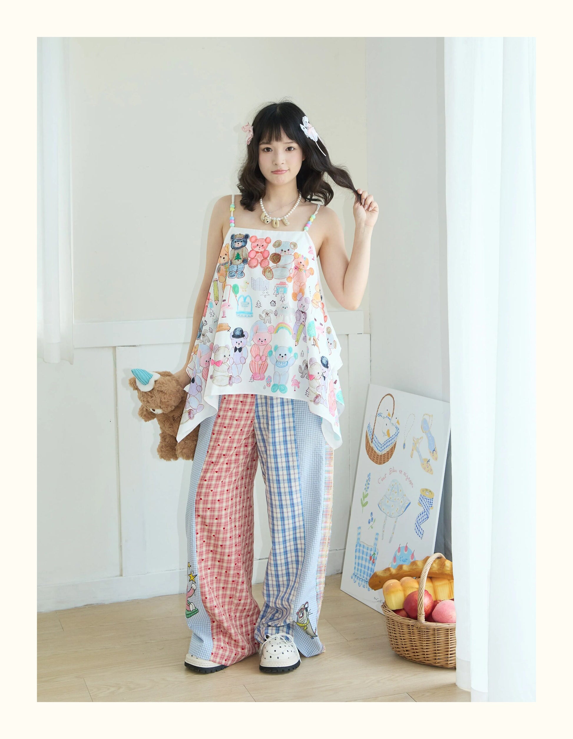 Robootoo - Bear Print Off-Shoulder Cami Top camisole Robootoo