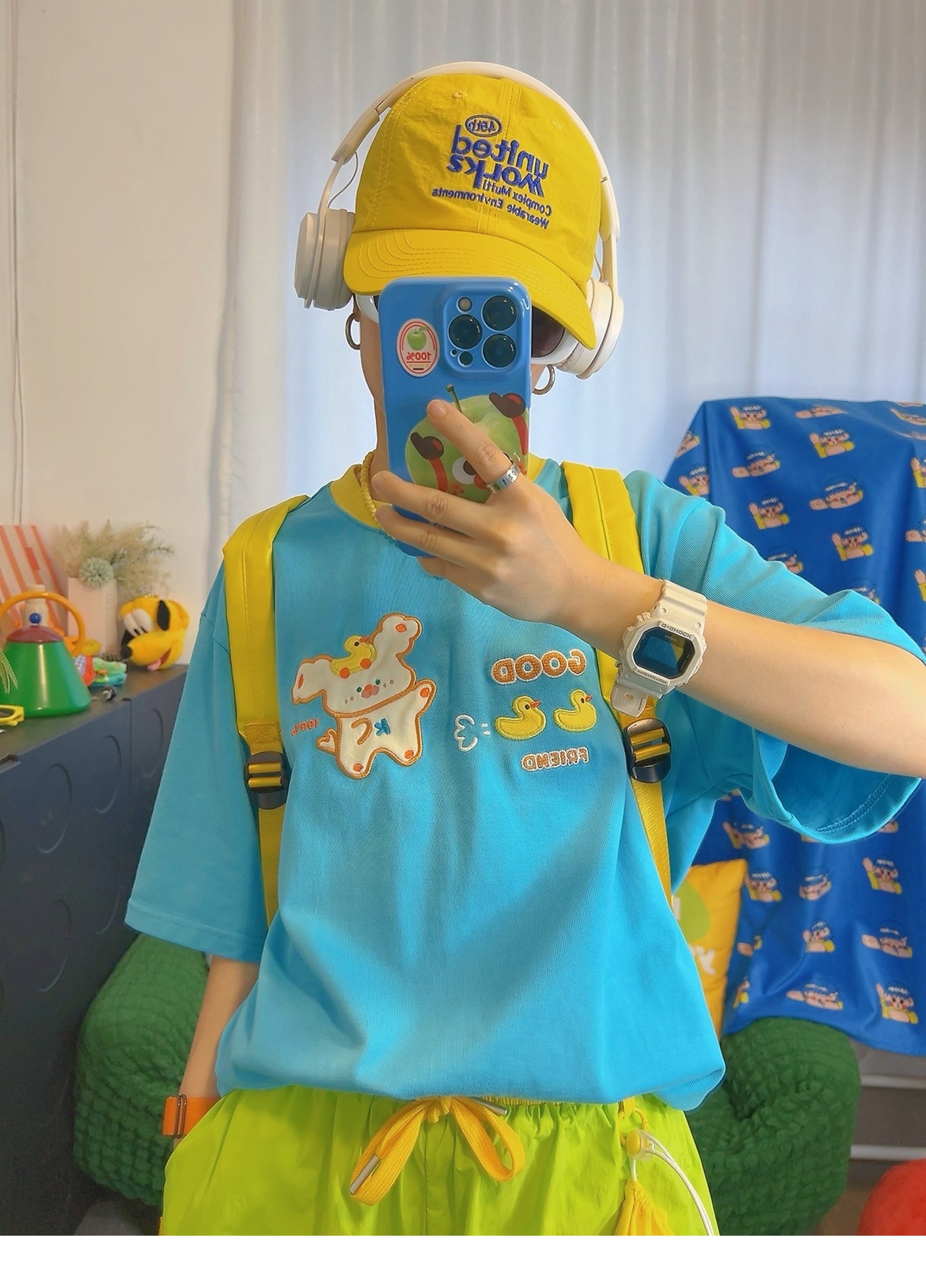 KURIOSITAET - Decora Kei Blue Puppy Cartoon T-Shirt tshirt KURIOSITAET