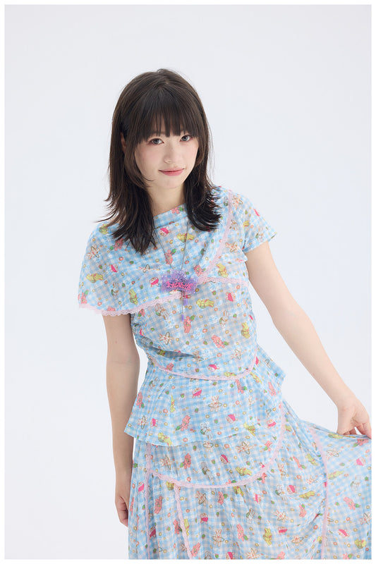 tntntutu - Blue Plaid Rabbit Print Set set tntntutu
