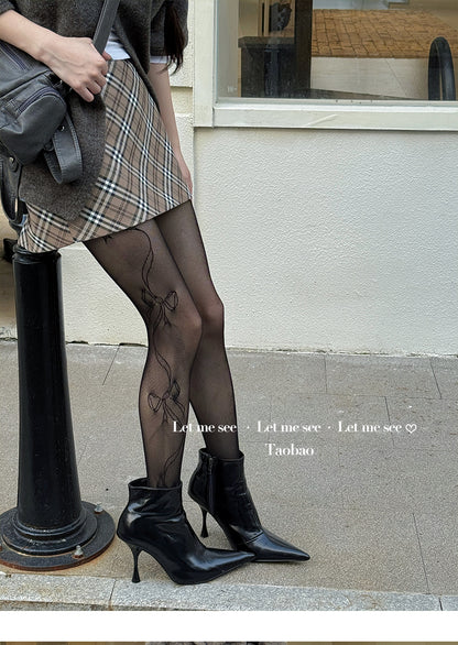LET ME SEE - Y2K Bow Lace Tights Subculture Mesh Pantyhose tights let me see
