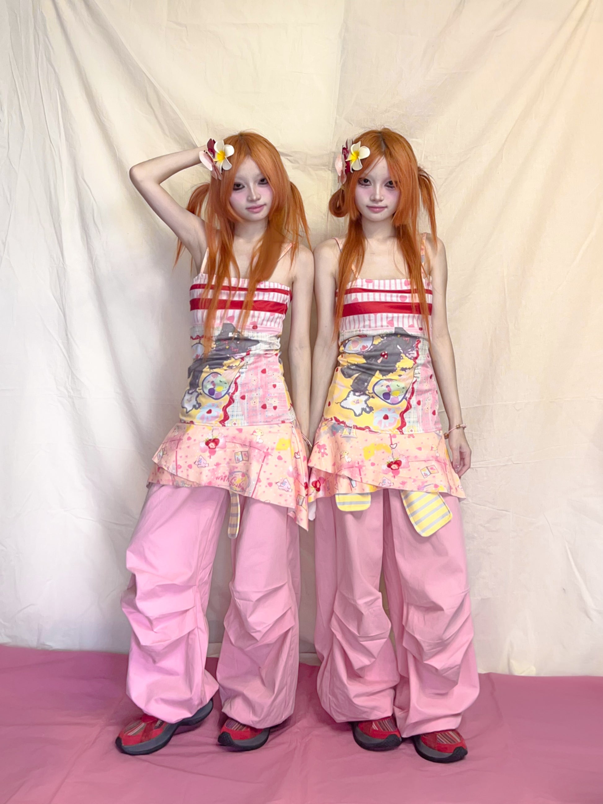YJM with biubiu Striped Pants | Waistband Baggy Pants – Harajuku Y2K Wide Leg Trousers pants YJM with biubiu