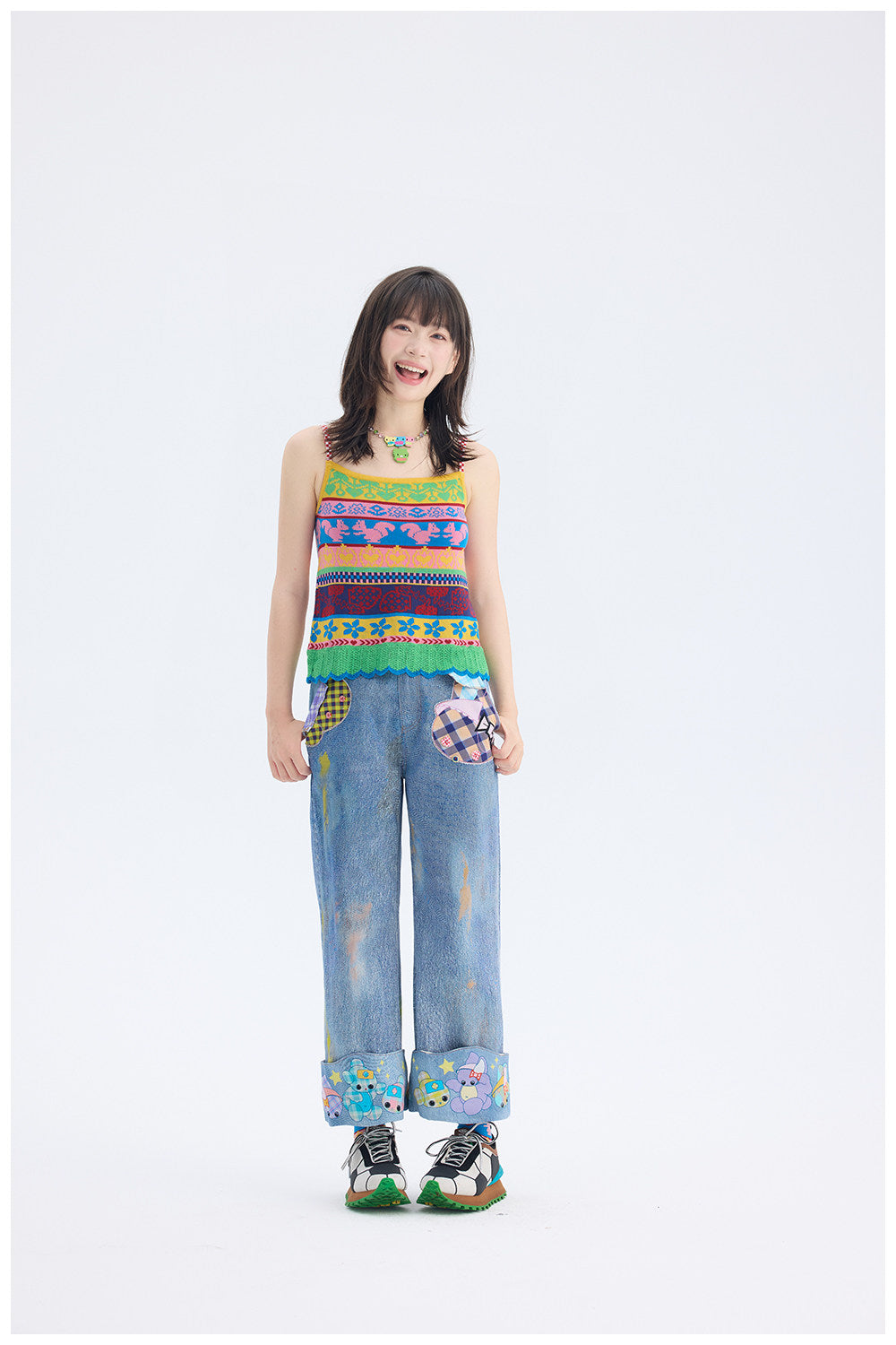 tntntutu - Colorful Fair Isle Knit Tank Top | Kidcore Fairy Kei Harajuku Vest camisole tntntutu