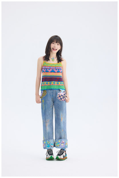 tntntutu - Colorful Fair Isle Knit Tank Top | Kidcore Fairy Kei Harajuku Vest camisole tntntutu