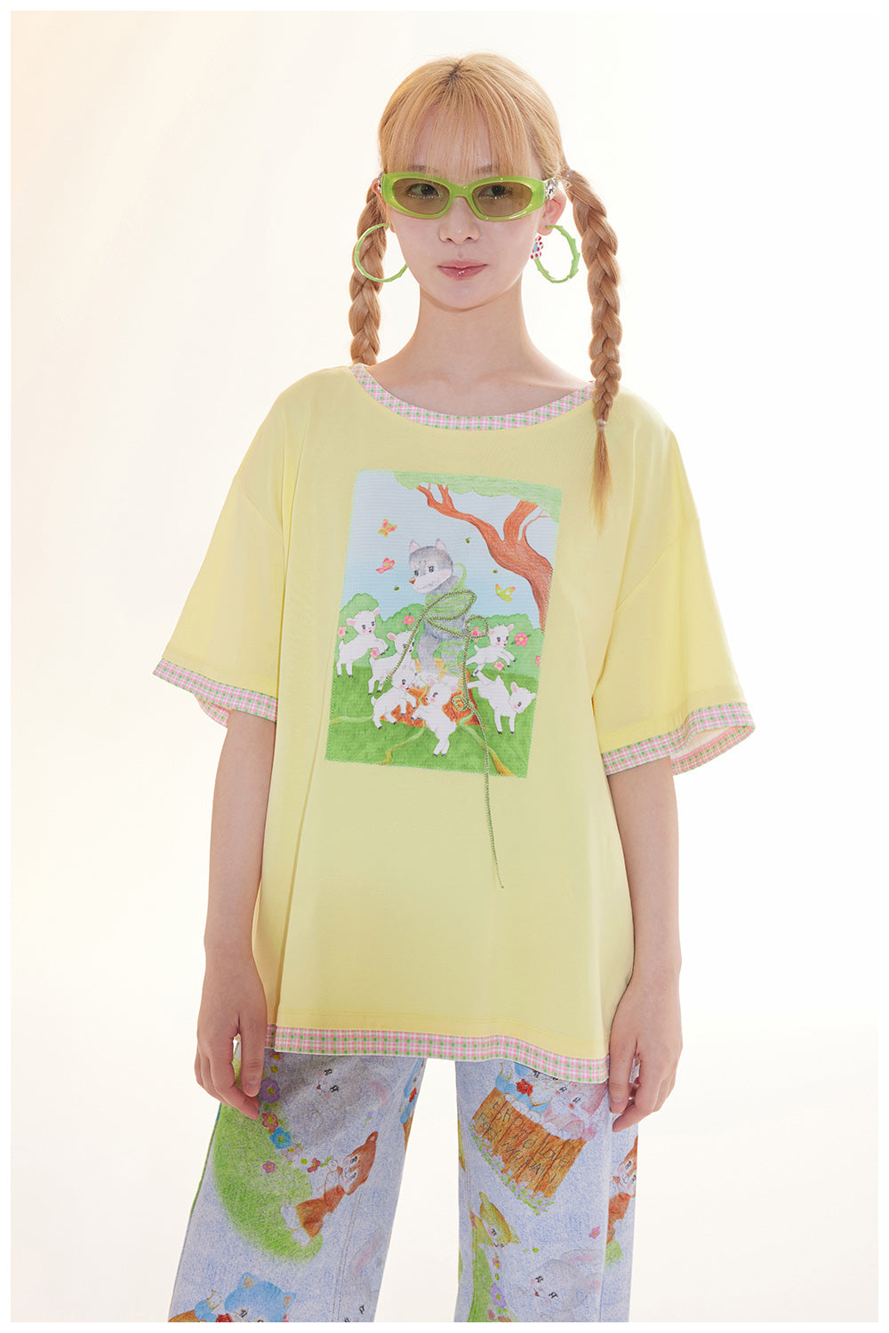 tntntutu - Pastel Yellow Appliqué Oversized T-Shirt Kawaii tshirt tntntutu