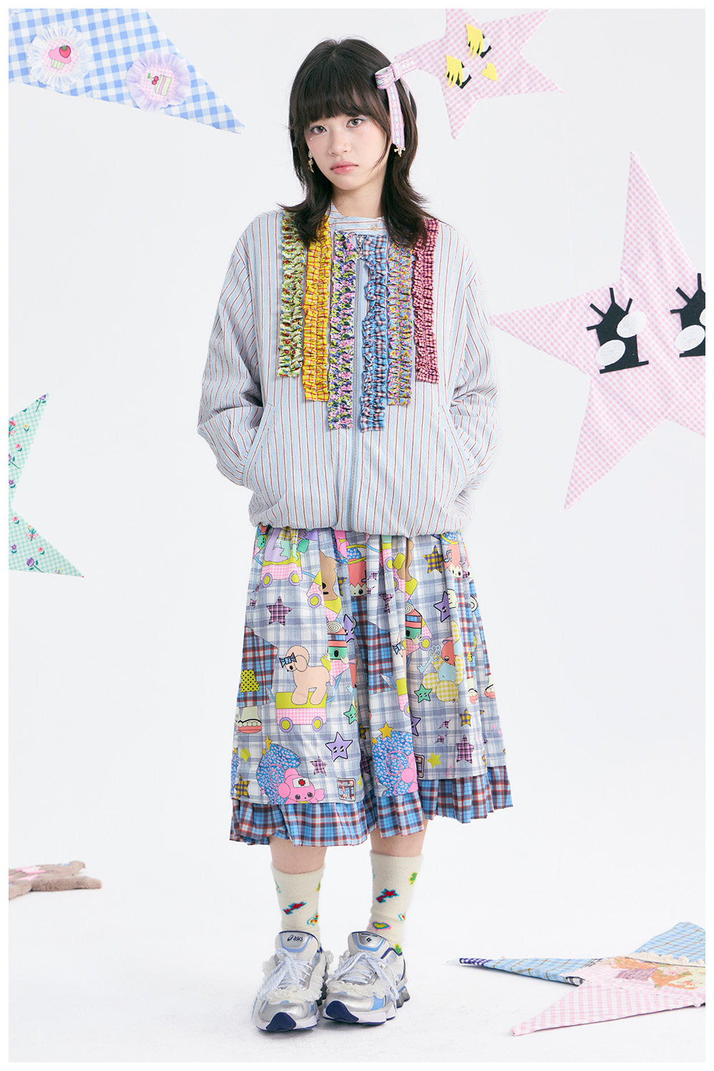 tntntutu - Plaid Angel Print Ruffle A-Line Skirt skirt tntntutu