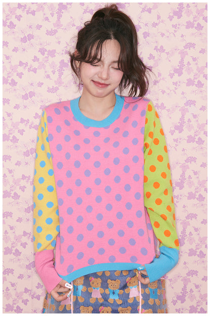 tntntutu - Kawaii Dopamine Polka Dot Knit Sweater sweater tntntutu