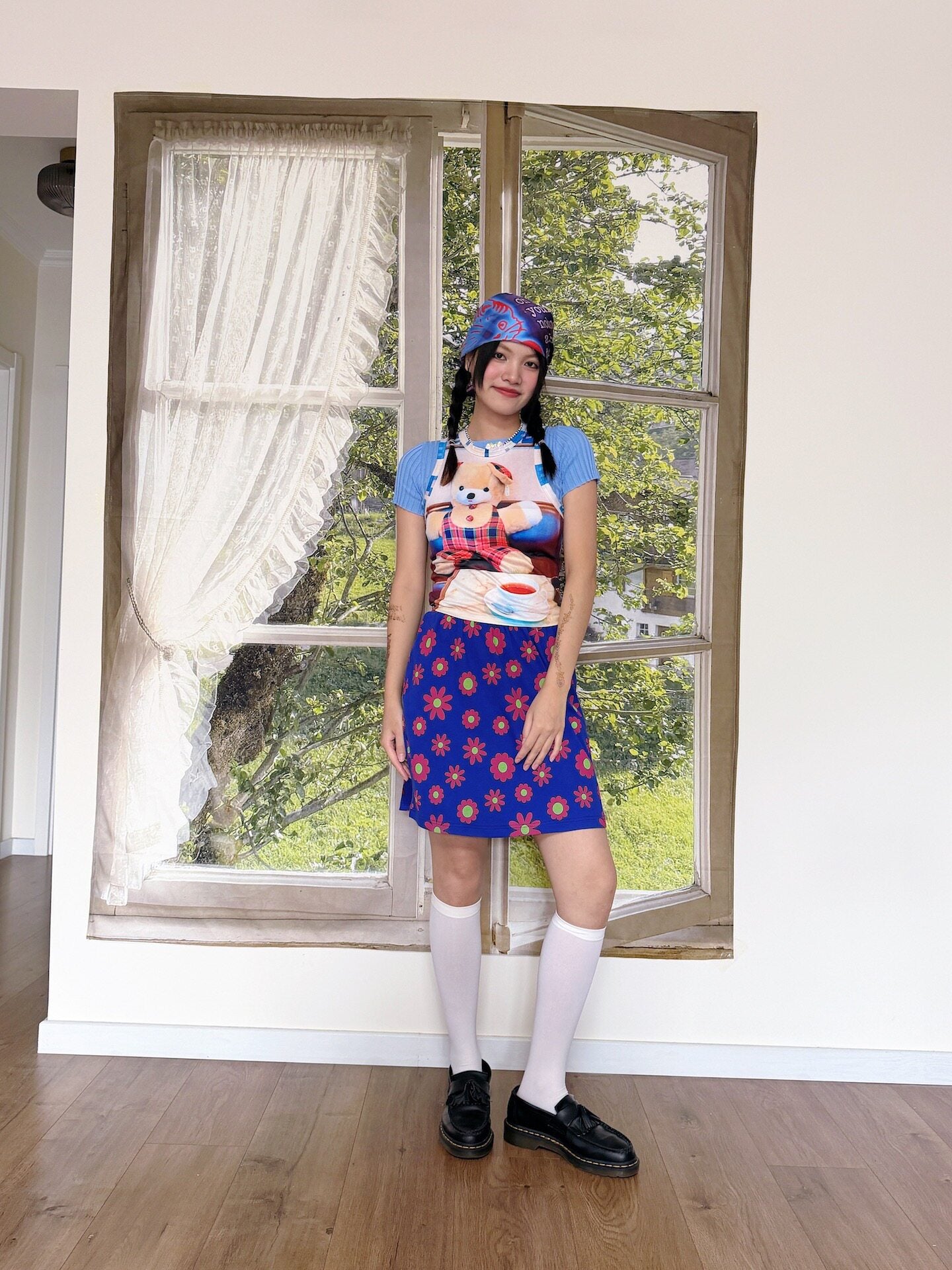 bunnybunnygun - Cartoon Flower Mini Skirt skirt bunnybunnygun