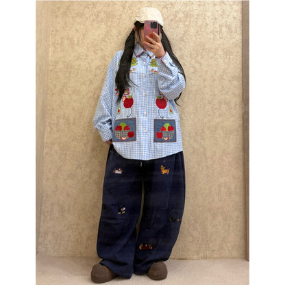 BIBULU - Kidcore Apple Embroidery Plaid Shirt shirt BIBULU