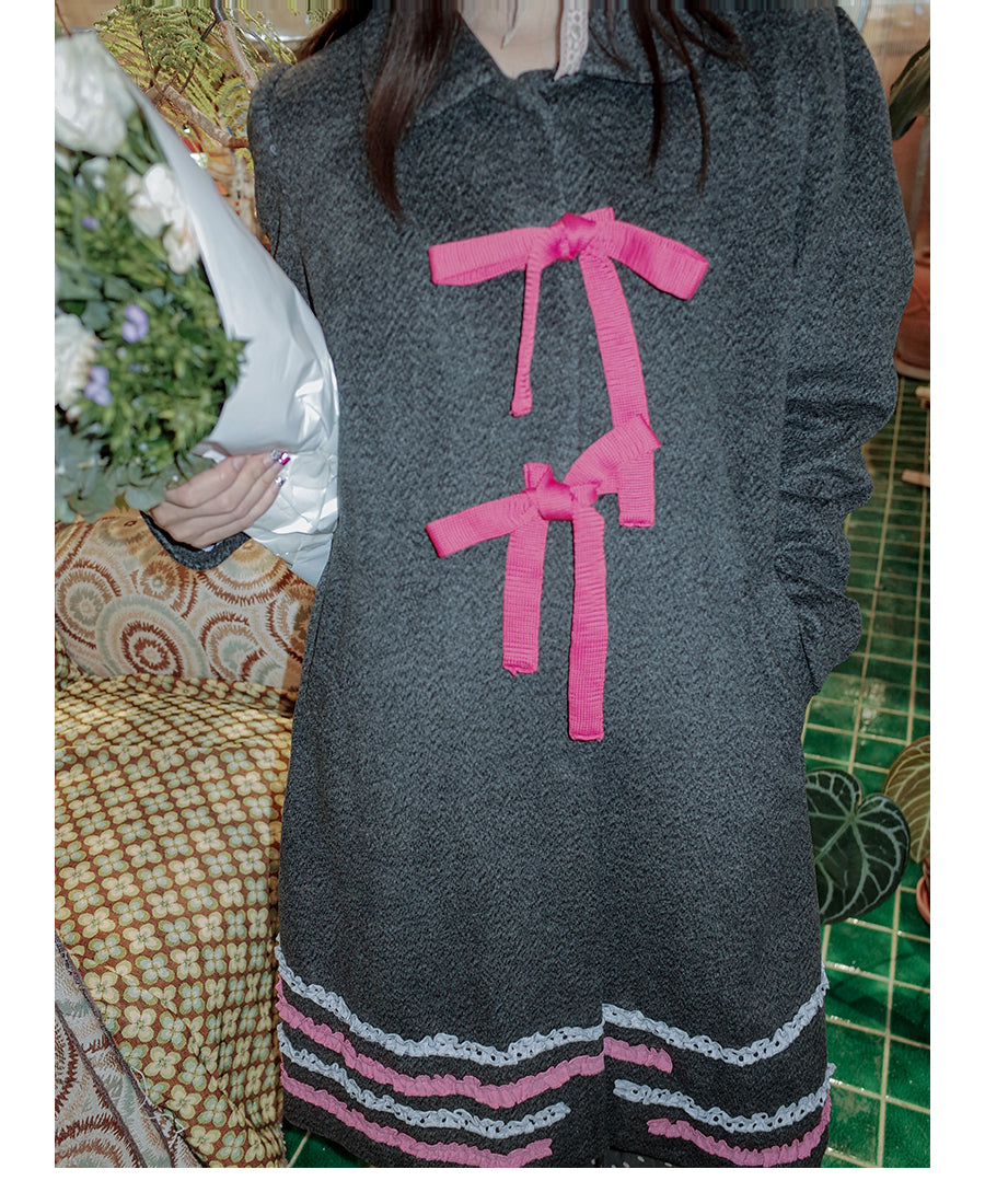 UnsocialNight - Kawaii Bow Dot Wool Coat coat UnsocialNight