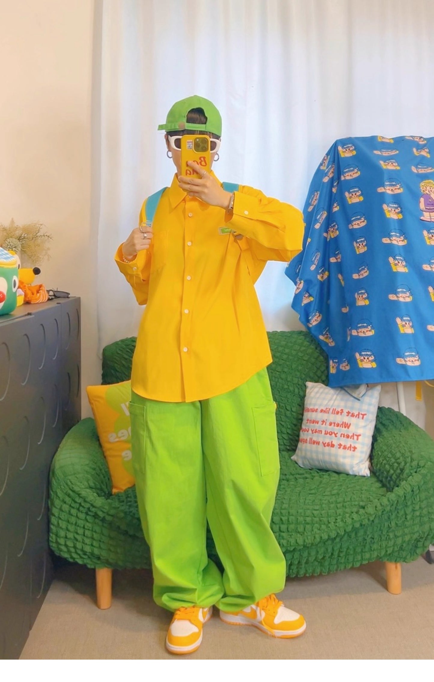 KURIOSITAET - Y2K Dopamine Yellow Shirt Loose Casual Long Sleeve Unisex shirt KURIOSITAET