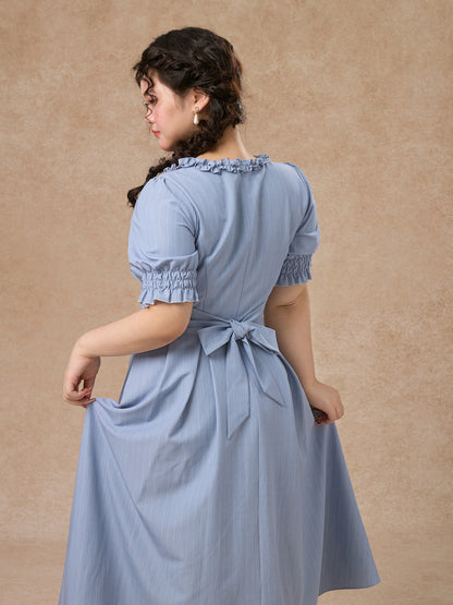 LaceMade - French Style Striped Short Sleeve Dress Plus Size dress LaceMade